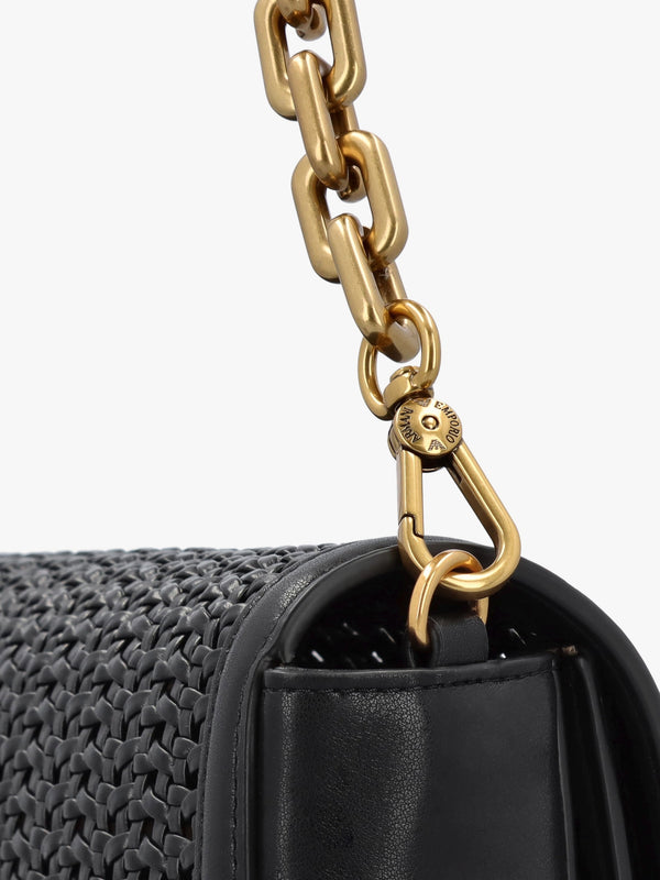 Woven Black Leather Shoulder Bag