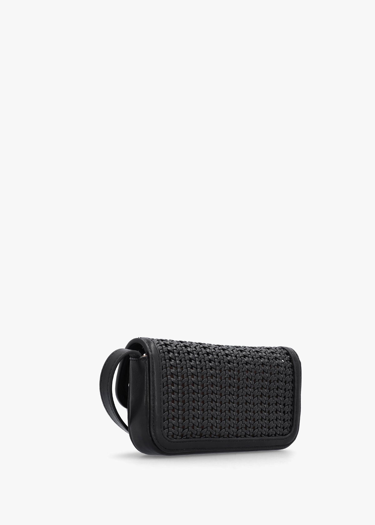 Woven Mini Black Leather Cross-Body Bag