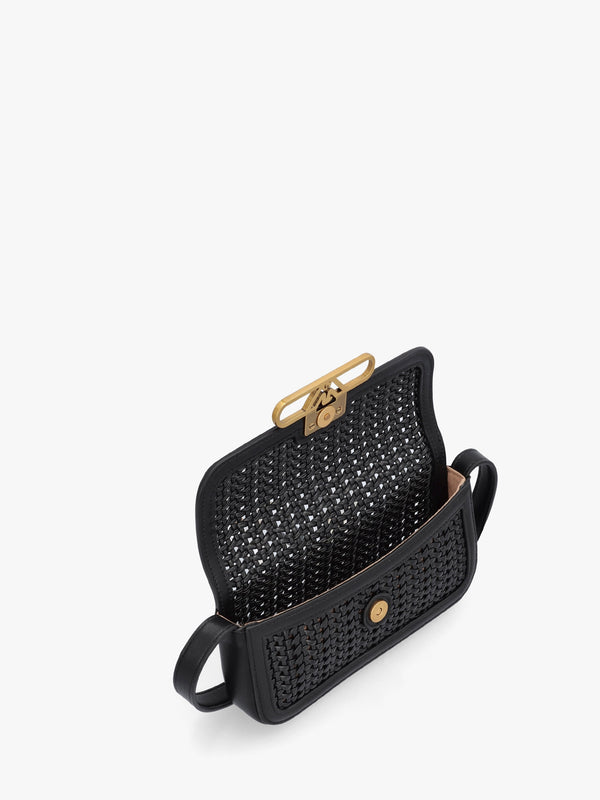 Woven Mini Black Leather Cross-Body Bag