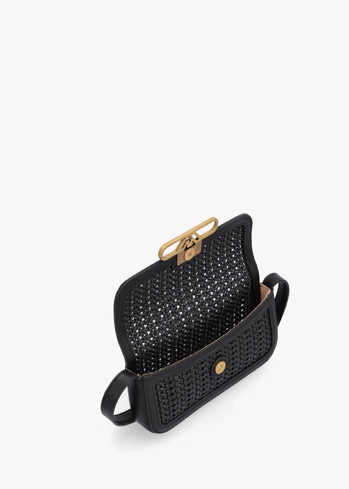 Woven Mini Black Leather Cross-Body Bag