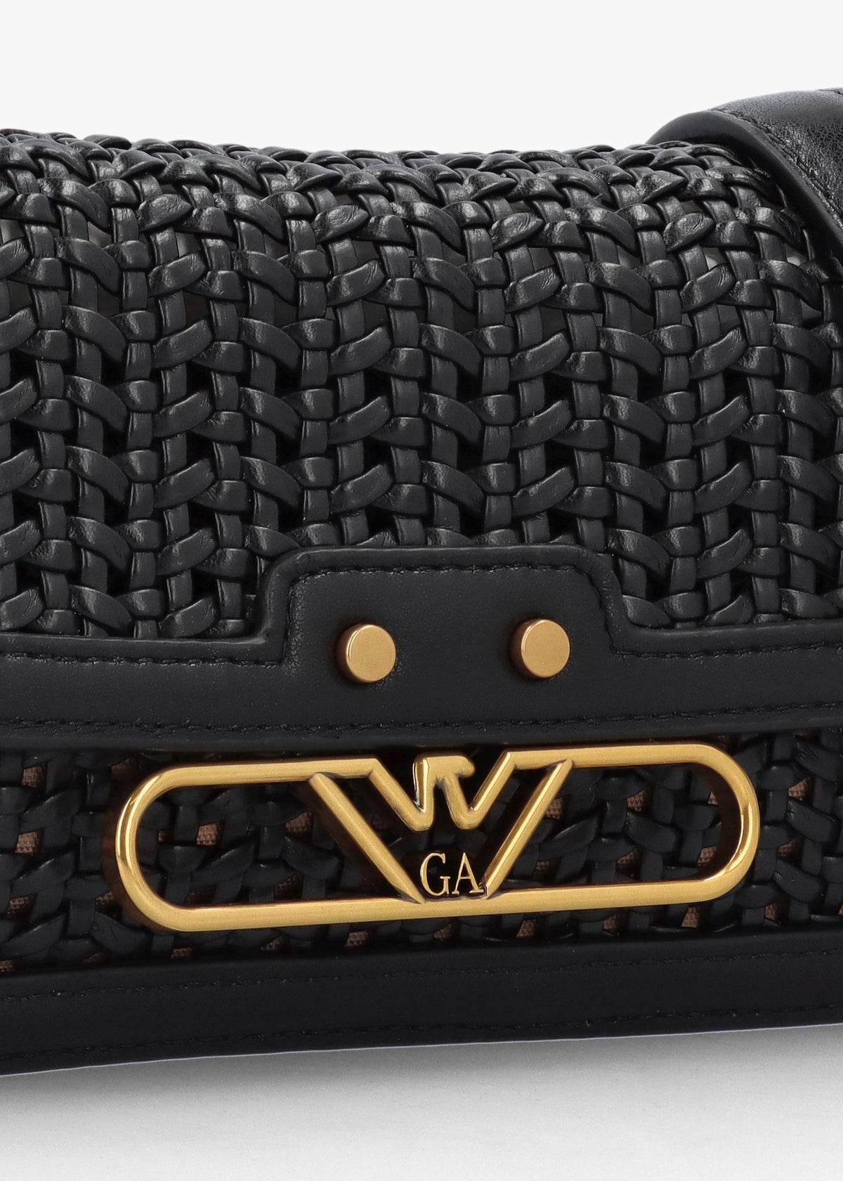 Woven Mini Black Leather Cross-Body Bag