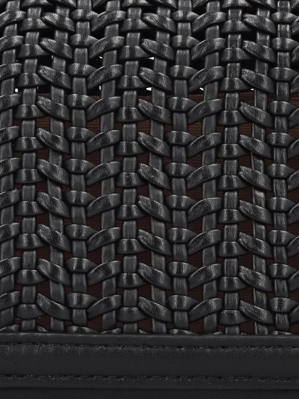 Woven Mini Black Leather Cross-Body Bag