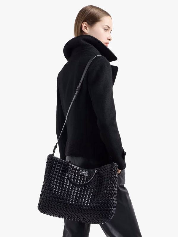 Interwoven Black Shopper Bag With Pouch