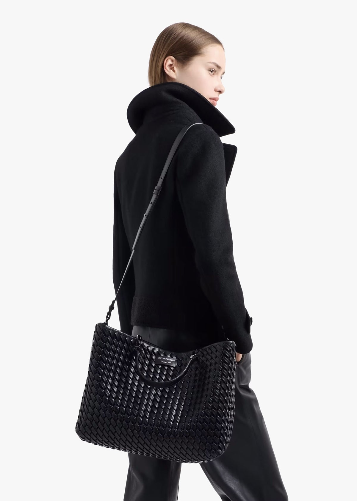 Interwoven Black Shopper Bag With Pouch