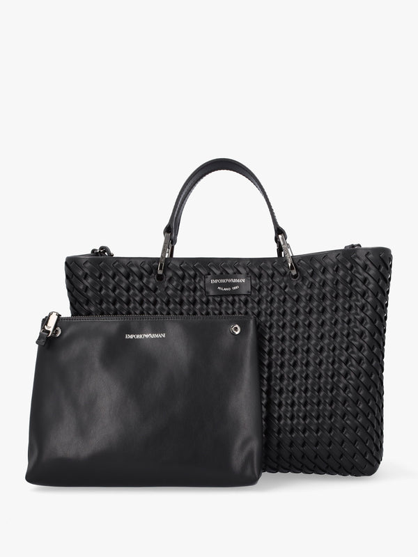 Interwoven Black Shopper Bag With Pouch