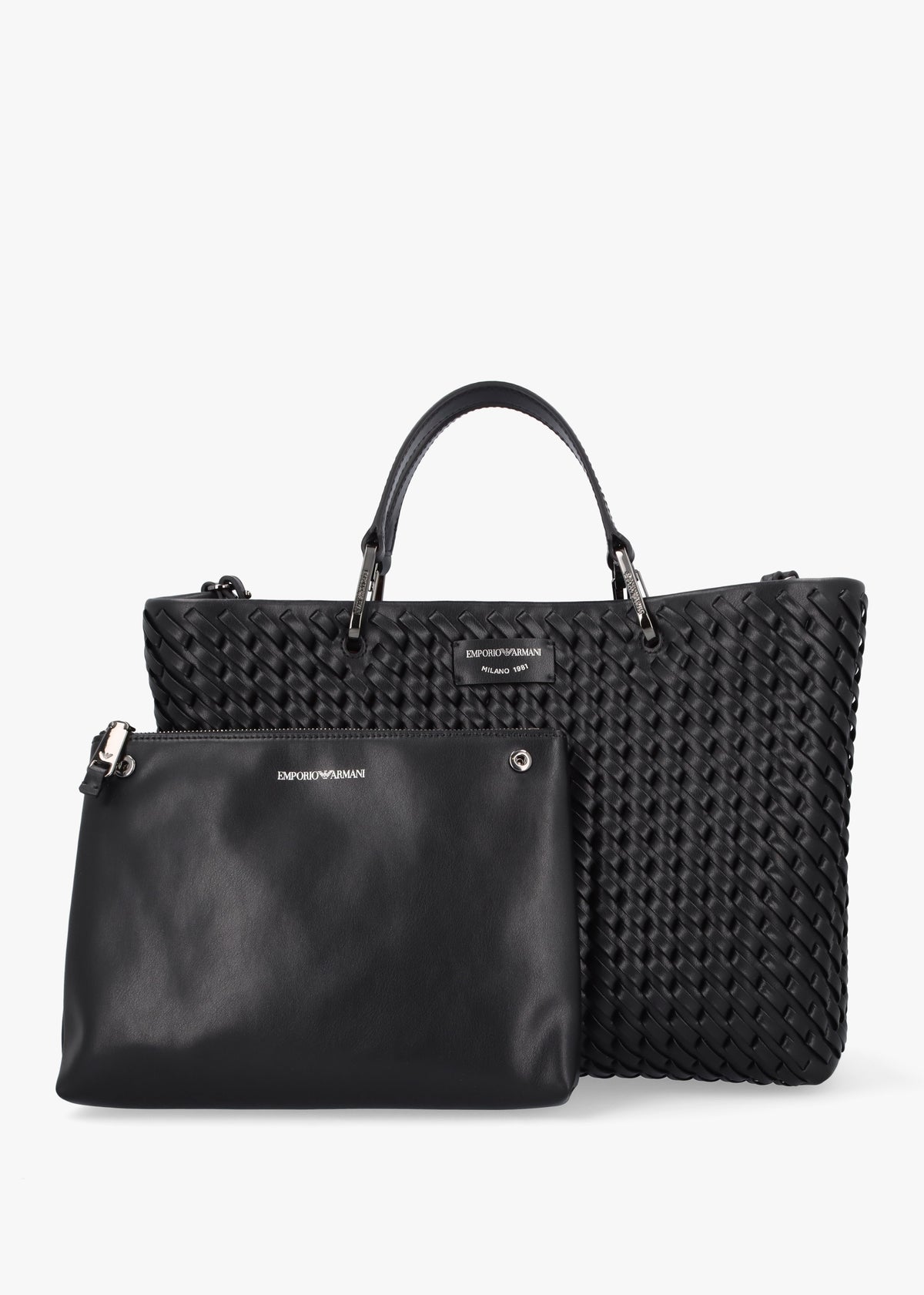 Interwoven Black Shopper Bag With Pouch