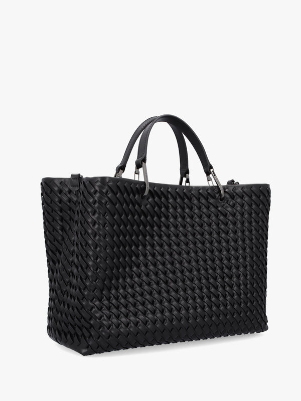 Interwoven Black Shopper Bag With Pouch