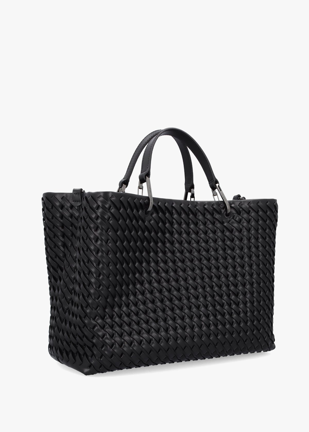 Interwoven Black Shopper Bag With Pouch