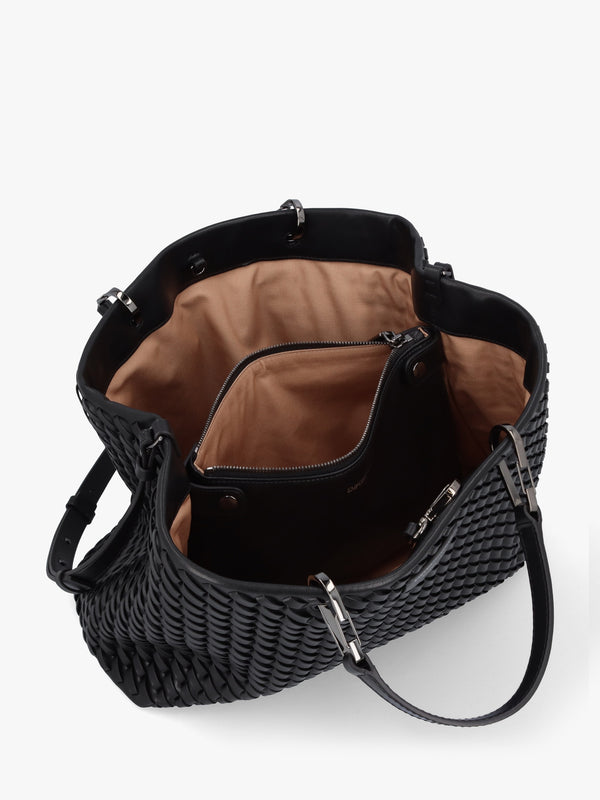 Interwoven Black Shopper Bag With Pouch