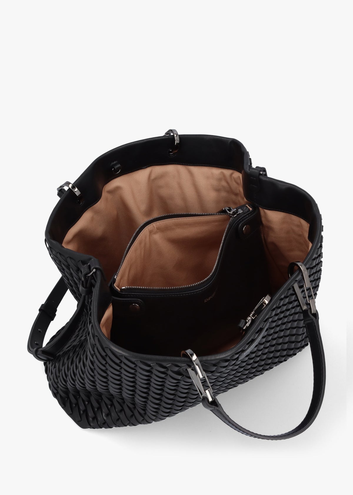 Interwoven Black Shopper Bag With Pouch
