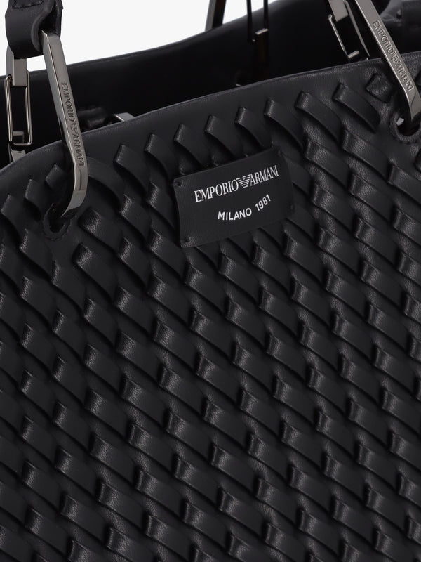Interwoven Black Shopper Bag With Pouch