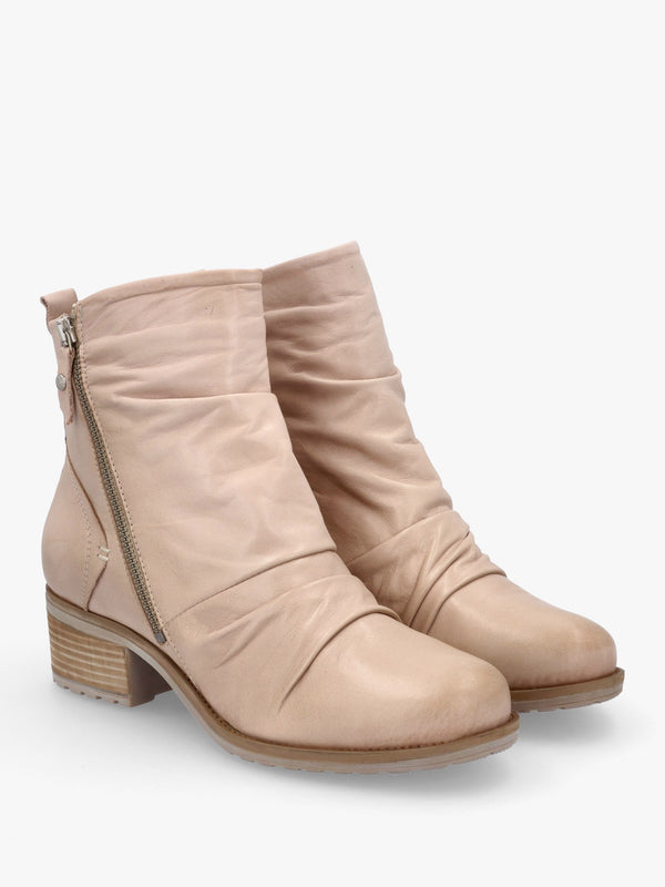 Onika Cream Leather Block Heel Ankle Boots