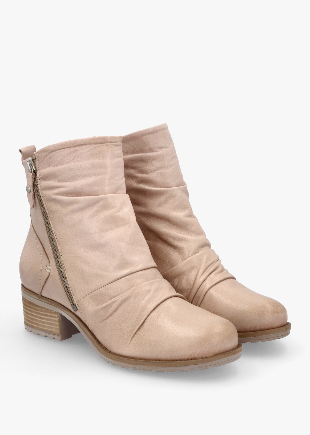 Onika Cream Leather Block Heel Ankle Boots