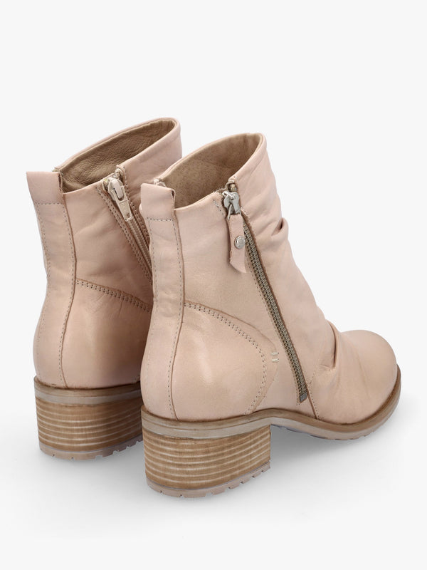 Onika Cream Leather Block Heel Ankle Boots