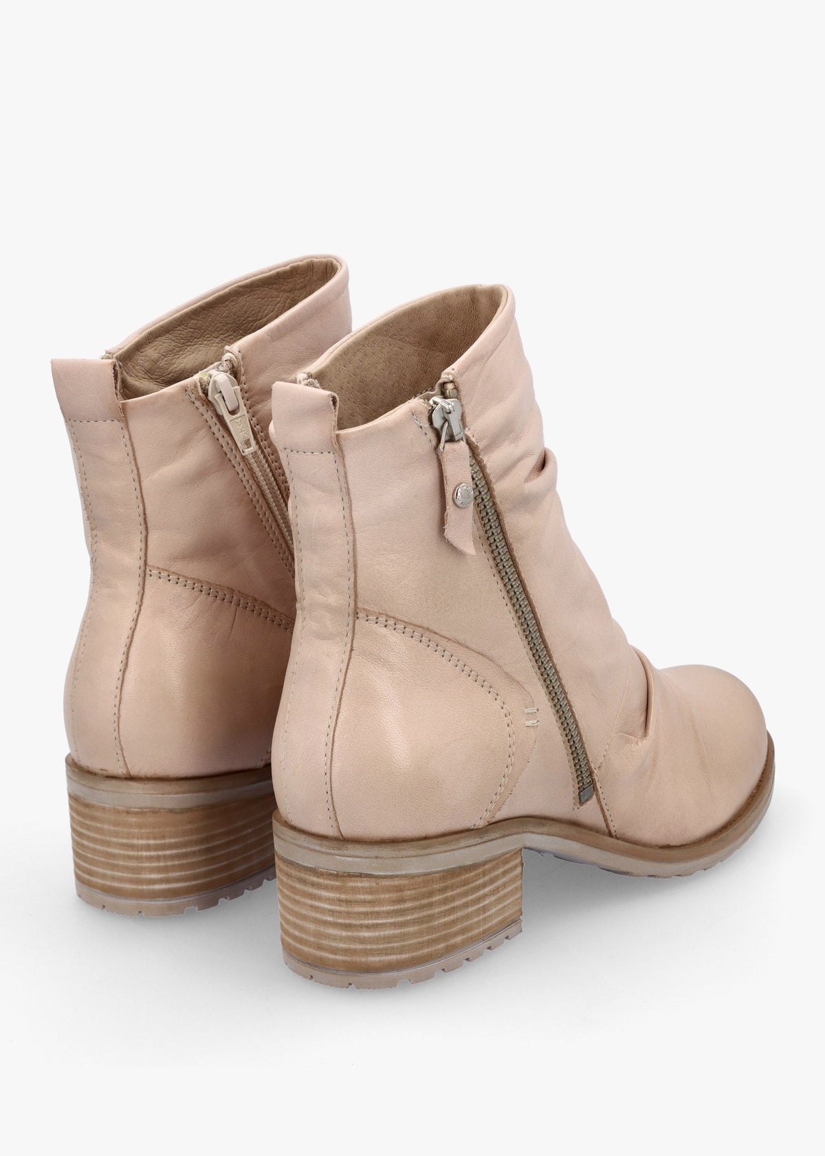 Onika Cream Leather Block Heel Ankle Boots