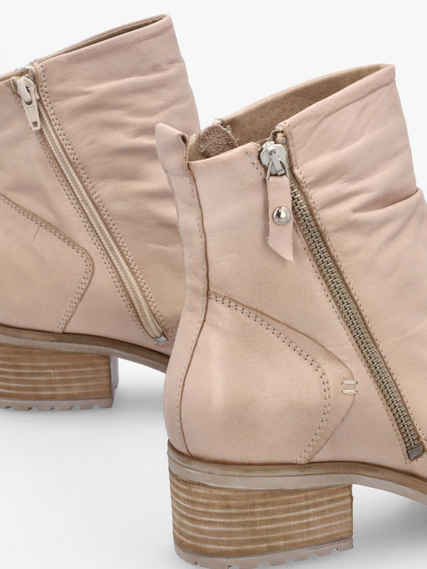 Onika Cream Leather Block Heel Ankle Boots
