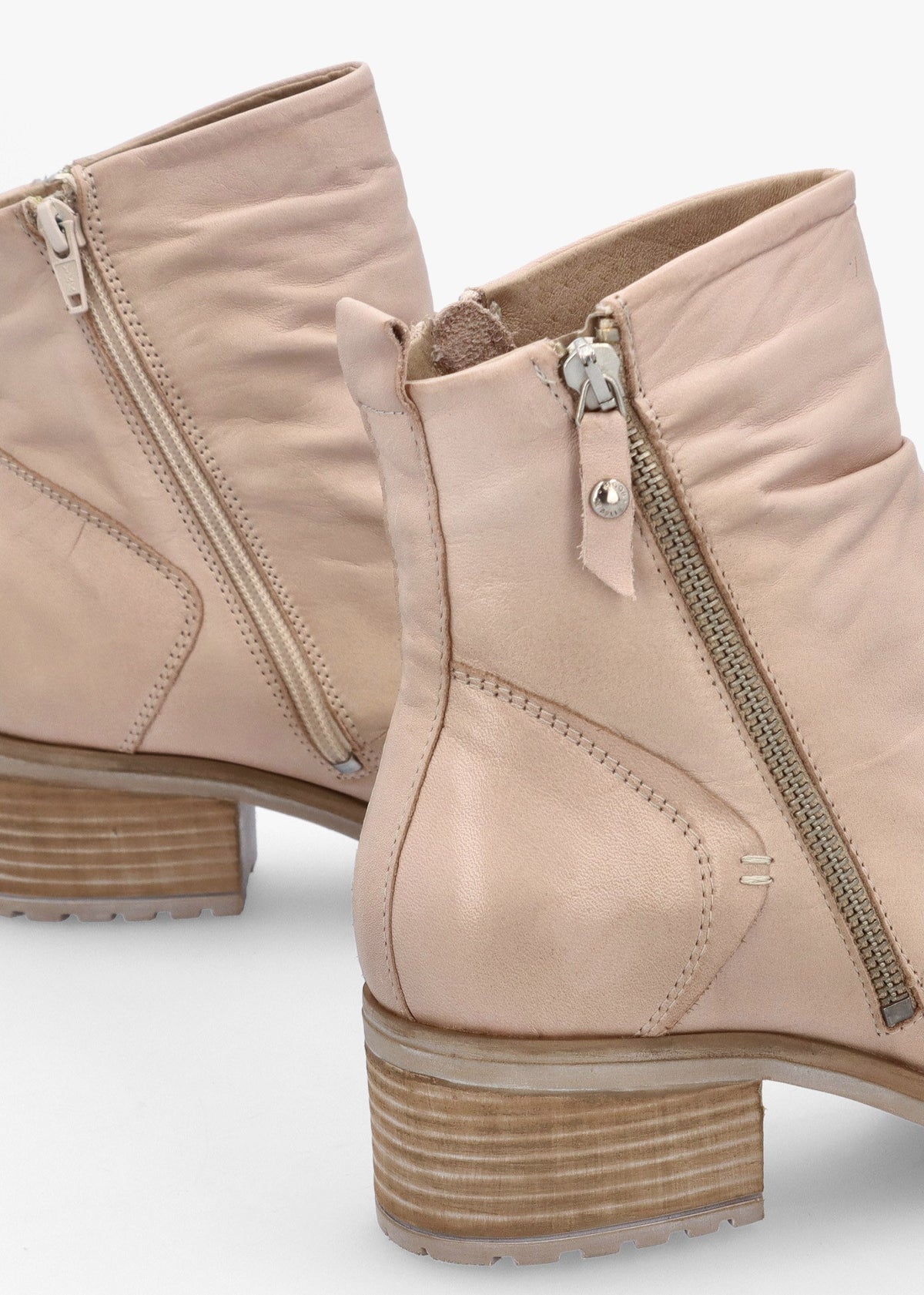 Onika Cream Leather Block Heel Ankle Boots