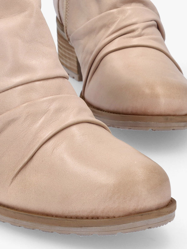 Onika Cream Leather Block Heel Ankle Boots