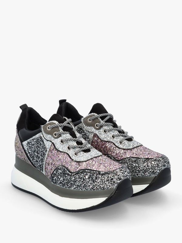 Carlina Multicoloured Glitter Flatform Trainers