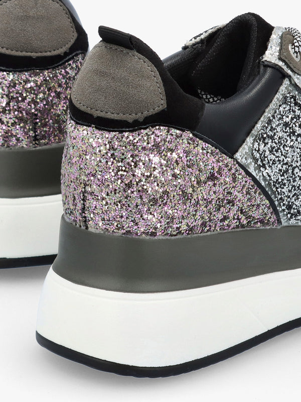 Carlina Multicoloured Glitter Flatform Trainers