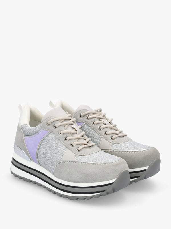 Chanella Grey Metallic Chunky Trainers
