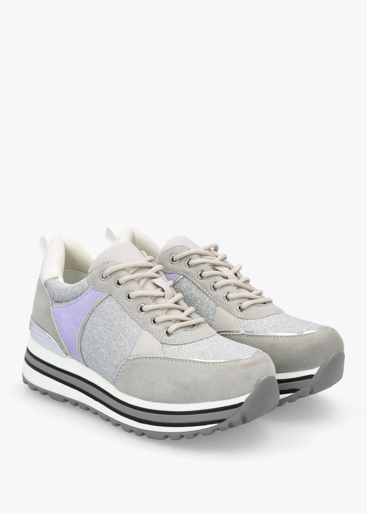Chanella Grey Metallic Chunky Trainers