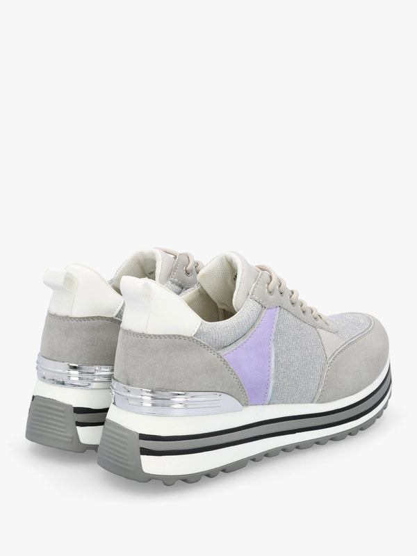 Chanella Grey Metallic Chunky Trainers
