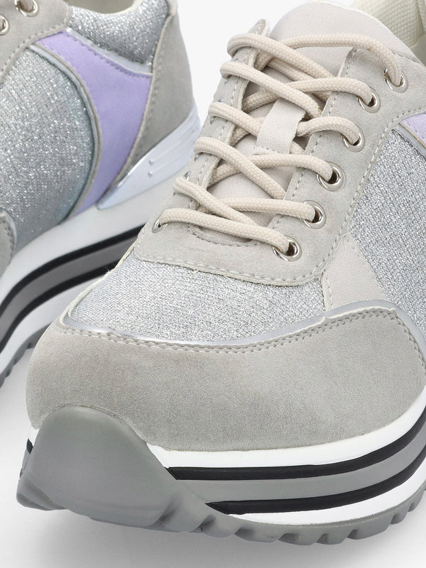 Chanella Grey Metallic Chunky Trainers