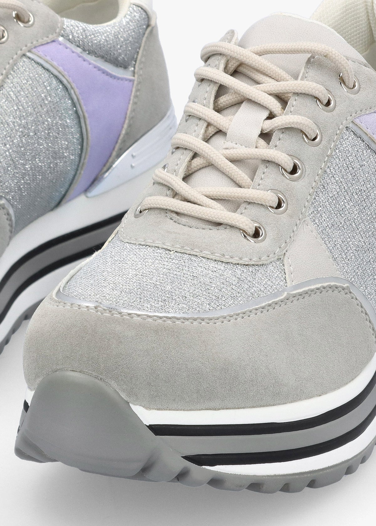 Chanella Grey Metallic Chunky Trainers