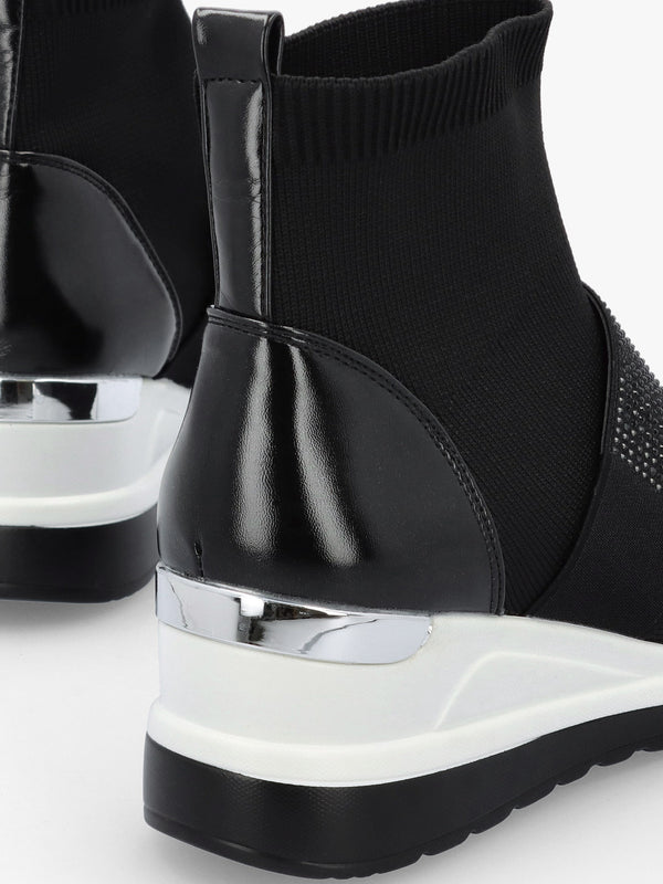Crystal Black Wedge Sock High Top Trainers