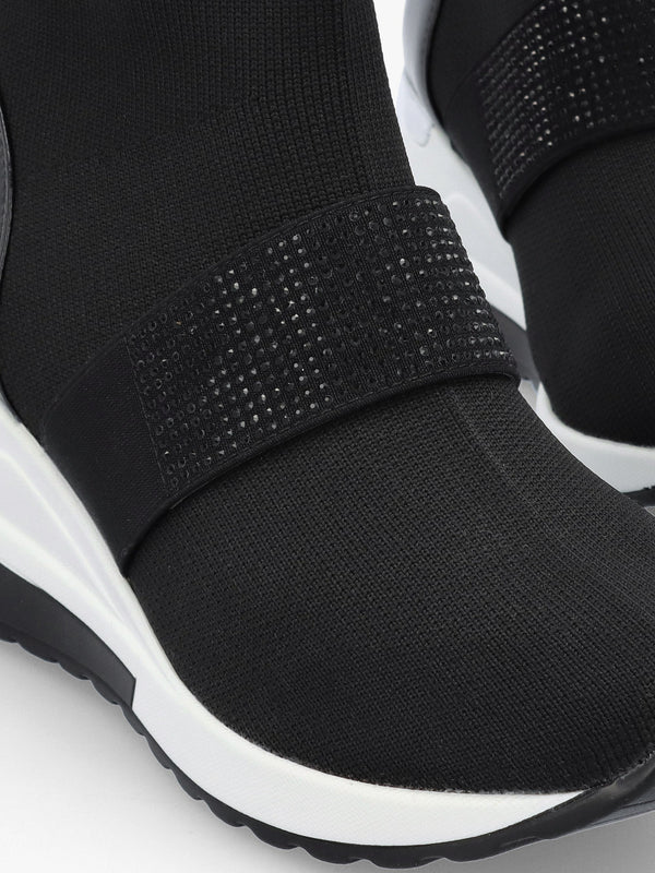 Crystal Black Wedge Sock High Top Trainers