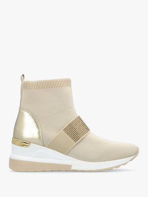 Crystal Beige Wedge Sock High Top Trainers