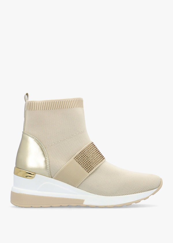 Crystal Beige Wedge Sock High Top Trainers