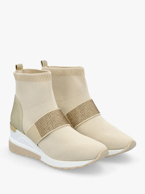 Crystal Beige Wedge Sock High Top Trainers