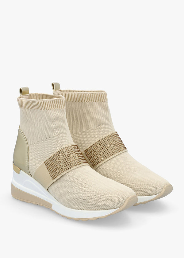 Crystal Beige Wedge Sock High Top Trainers