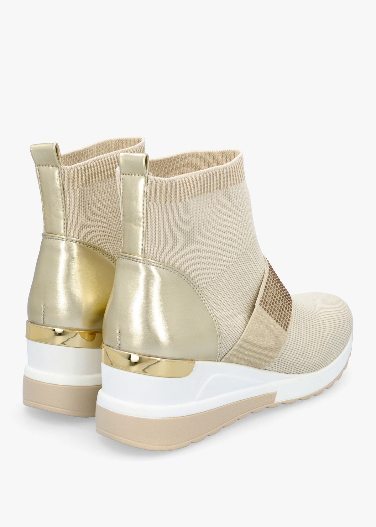 Crystal Beige Wedge Sock High Top Trainers
