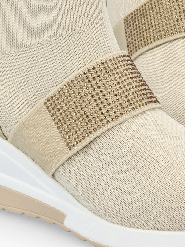 Crystal Beige Wedge Sock High Top Trainers