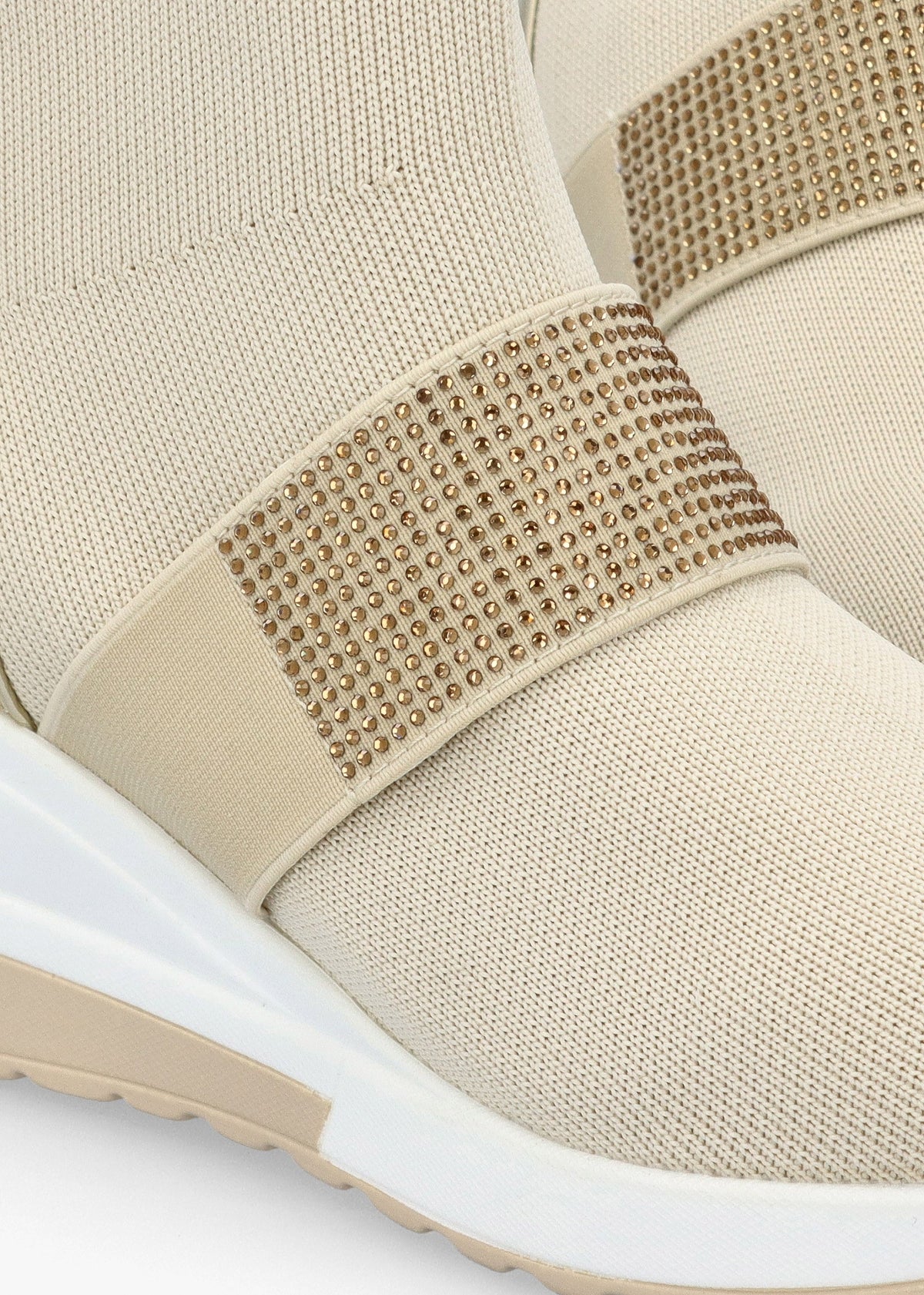 Crystal Beige Wedge Sock High Top Trainers