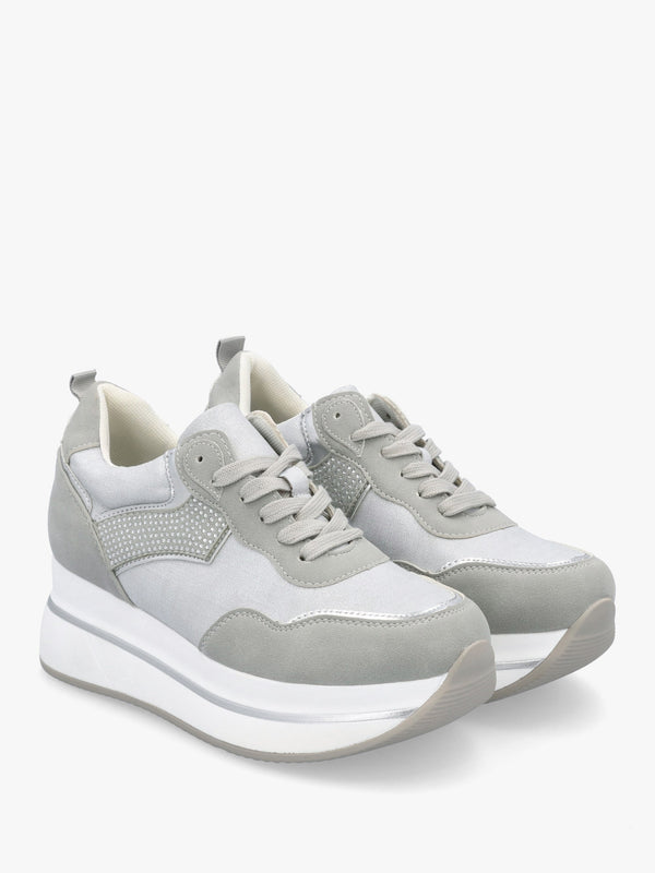 Clarina Grey Crystal Embellished Flatform Trainers