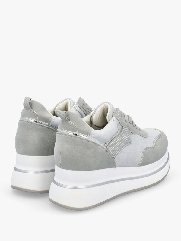 Clarina Grey Crystal Embellished Flatform Trainers