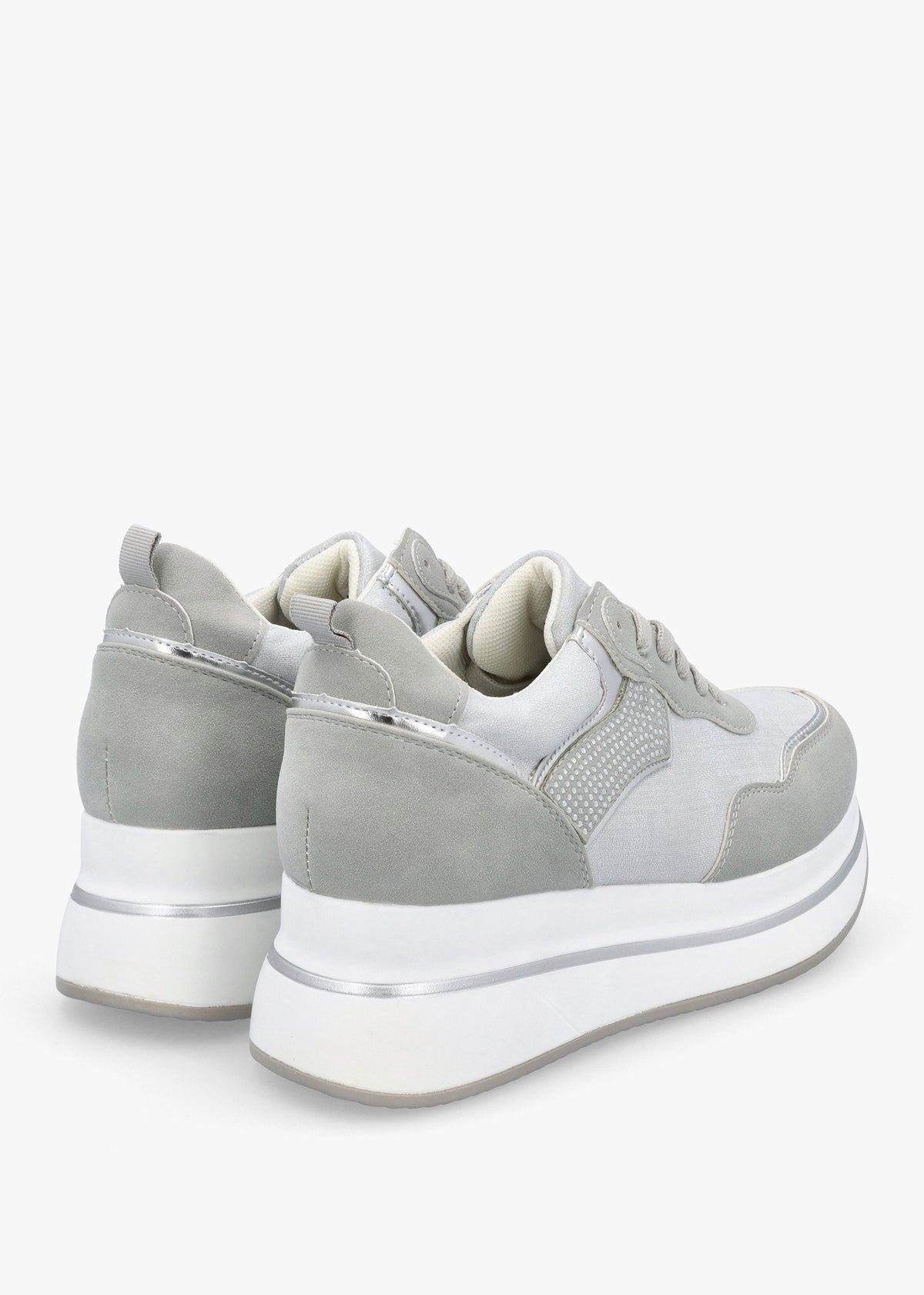 Clarina Grey Crystal Embellished Flatform Trainers
