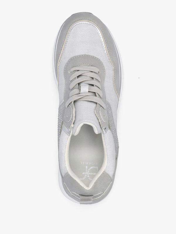 Clarina Grey Crystal Embellished Flatform Trainers