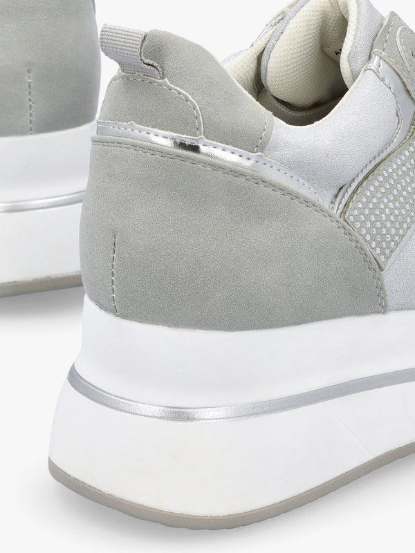 Clarina Grey Crystal Embellished Flatform Trainers