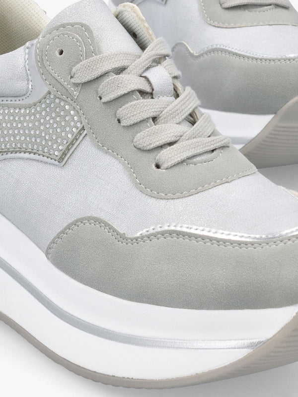 Clarina Grey Crystal Embellished Flatform Trainers