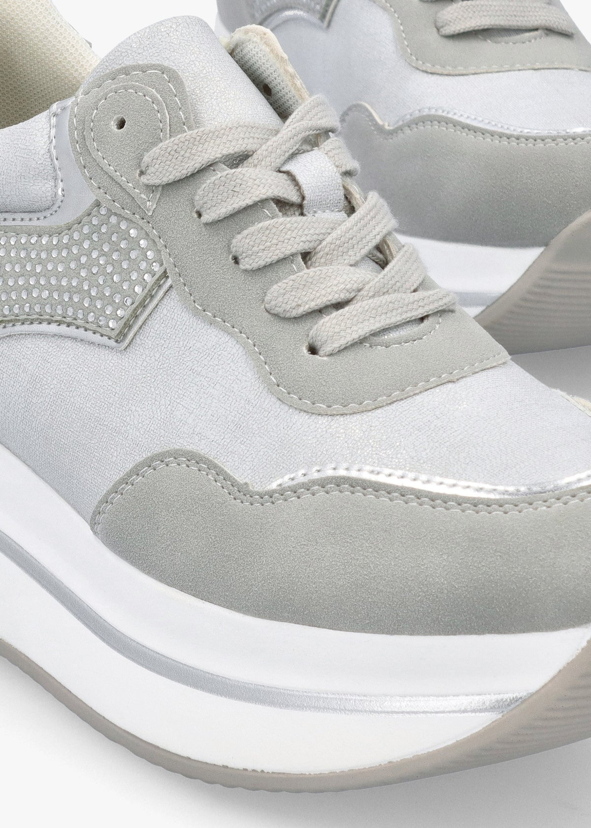 Clarina Grey Crystal Embellished Flatform Trainers