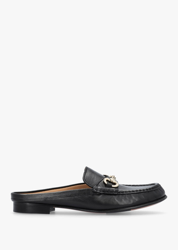 Pule Black Leather Backless Mule Loafers