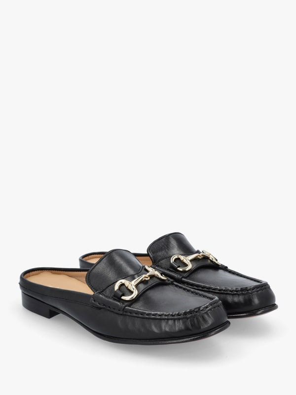 Pule Black Leather Backless Mule Loafers