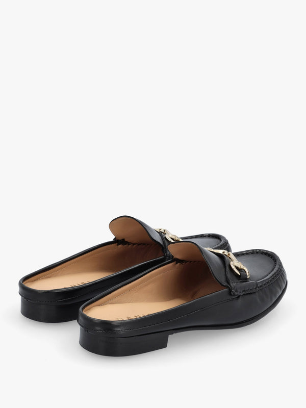 Pule Black Leather Backless Mule Loafers