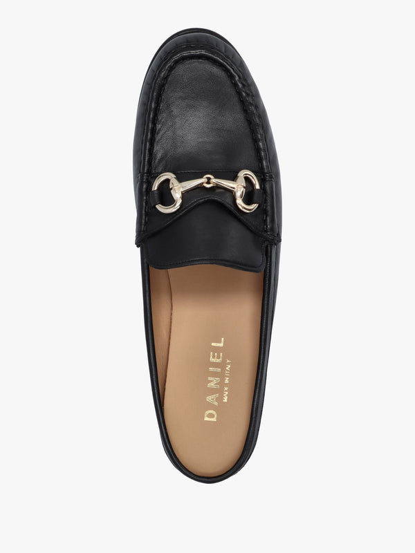 Pule Black Leather Backless Mule Loafers