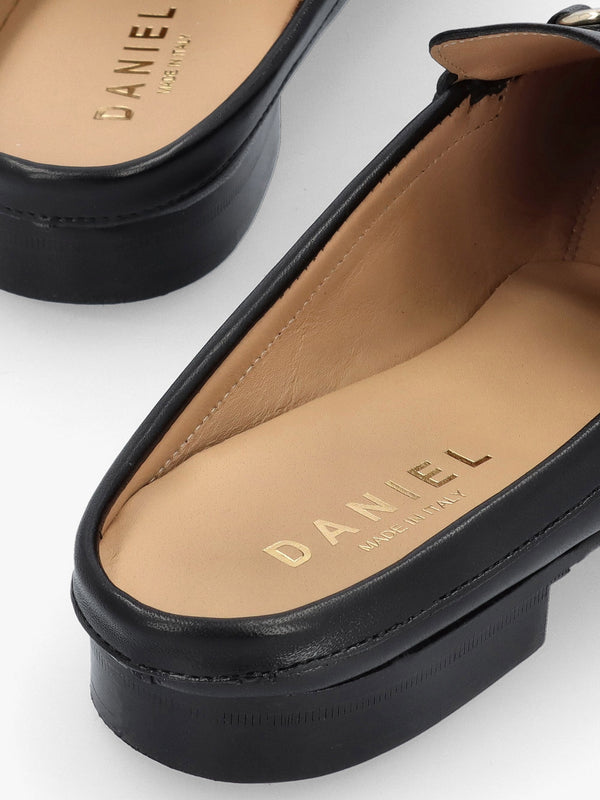 Pule Black Leather Backless Mule Loafers